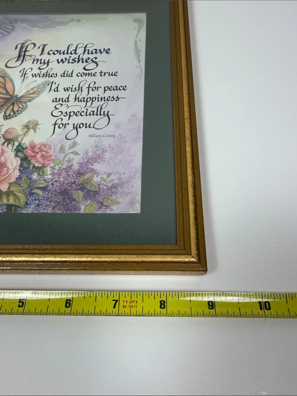 Vintage Framed Inspirational Butterfly Floral Wall Art Gold Frame Made in USA